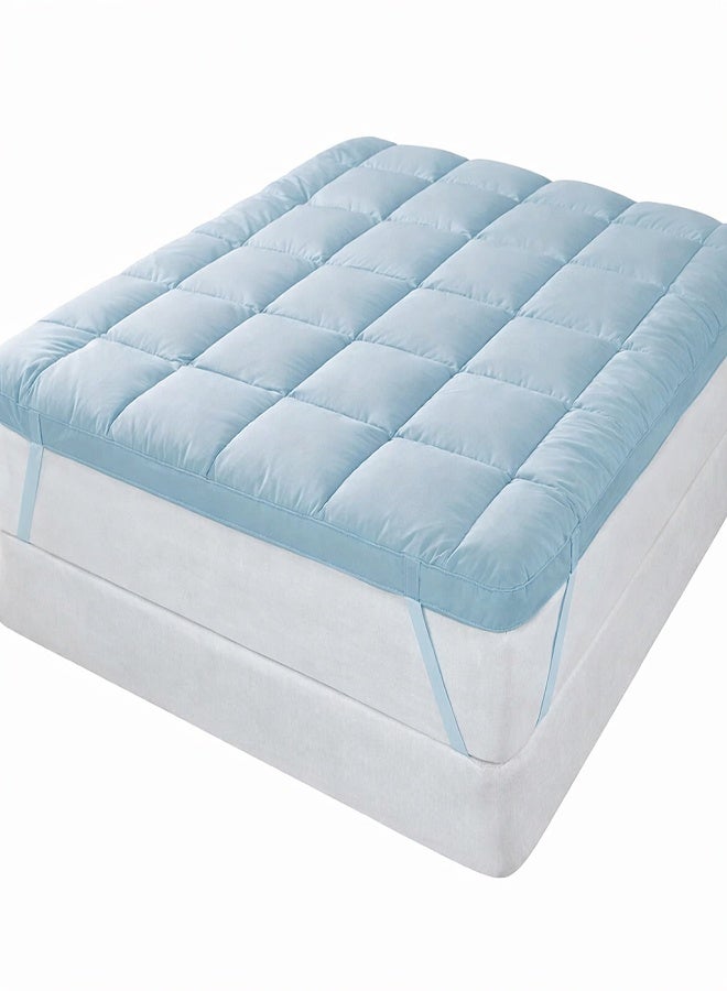 DORMICO Microfiber Mattress Topper 5cm Thick 200x200 cm Super King Quilted Bed Topper with Elastic Straps Sky Blue - Image 1